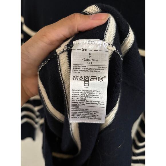 Banana Republic Sweater Women's Small Navy Striped Merino Wool Blend Mock Neck - Picture 7 of 8